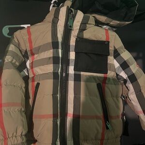 Burberry Kids Beige and Black Plaid Puffer Jacket